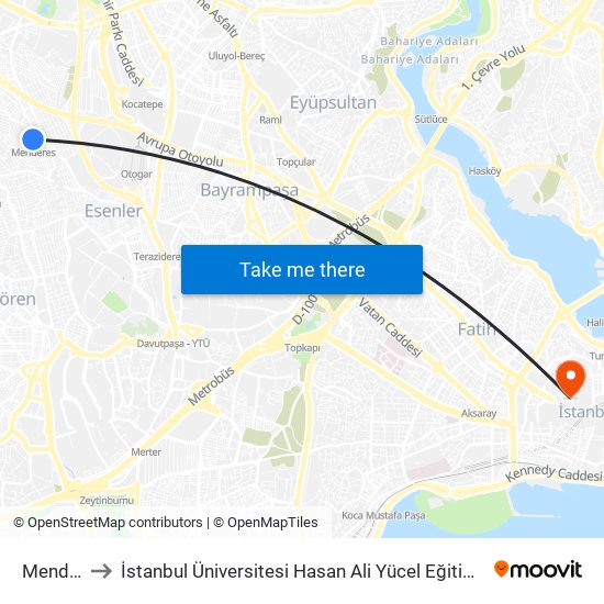 Menderes to İstanbul Üniversitesi Hasan Ali Yücel Eğitim Fakültesi A Block map