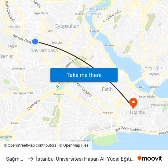 Sağmalcılar to İstanbul Üniversitesi Hasan Ali Yücel Eğitim Fakültesi A Block map