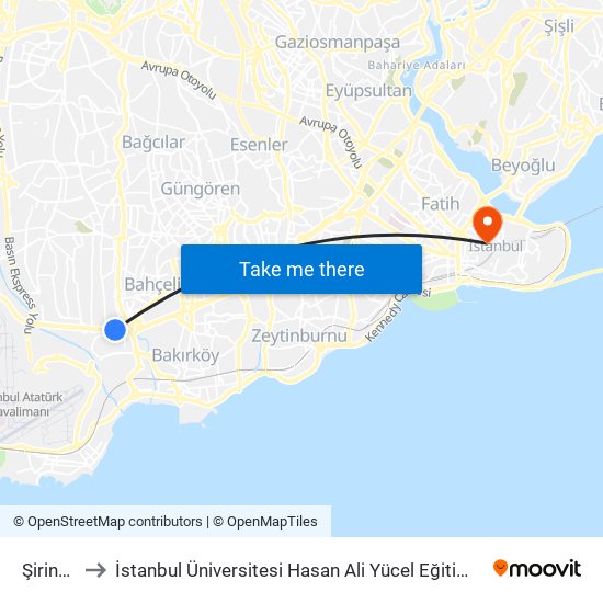 Şirinevler to İstanbul Üniversitesi Hasan Ali Yücel Eğitim Fakültesi A Block map