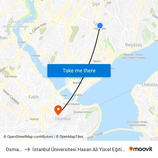 Osmanbey to İstanbul Üniversitesi Hasan Ali Yücel Eğitim Fakültesi A Block map