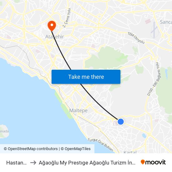 Hastane - Adliye to Ağaoğlu My Prestıge Ağaoğlu Turizm İnşaat Anonim Şirket Helikopter Pisti map