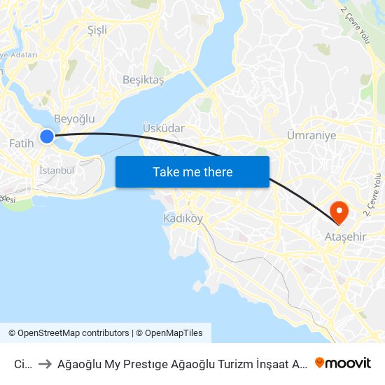 Cibali to Ağaoğlu My Prestıge Ağaoğlu Turizm İnşaat Anonim Şirket Helikopter Pisti map