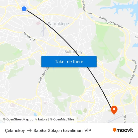 Çekmeköy to Sabiha Gökçen havalimanı VİP map