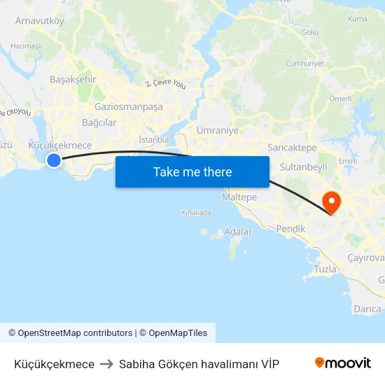 Küçükçekmece to Sabiha Gökçen havalimanı VİP map