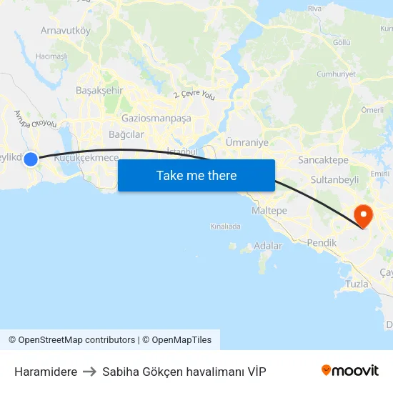 Haramidere to Sabiha Gökçen havalimanı VİP map