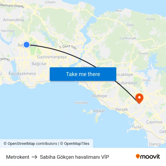 Metrokent to Sabiha Gökçen havalimanı VİP map