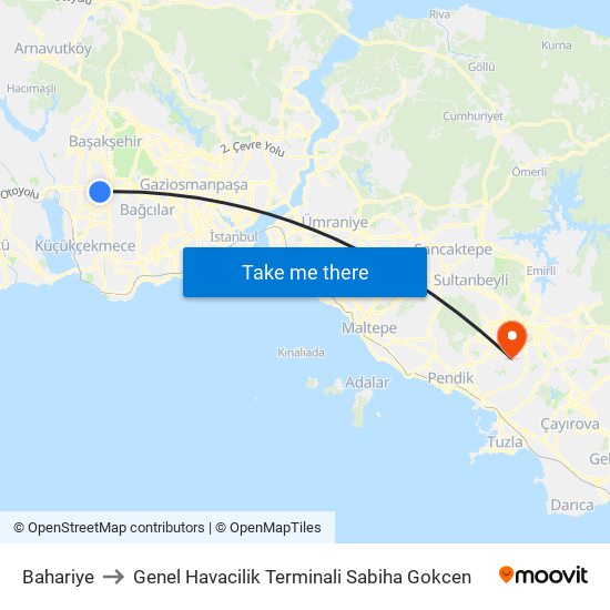 Bahariye to Genel Havacilik Terminali Sabiha Gokcen map