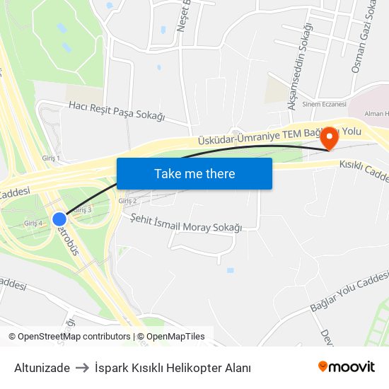 Altunizade to İspark Kısıklı Helikopter Alanı map