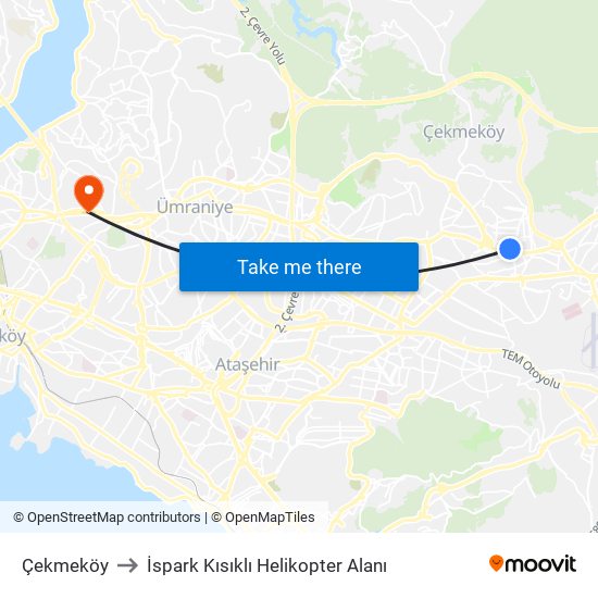 Çekmeköy to İspark Kısıklı Helikopter Alanı map