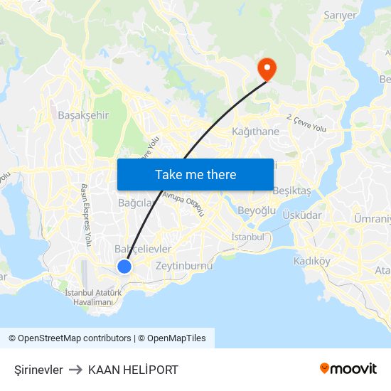 Şirinevler to KAAN HELİPORT map