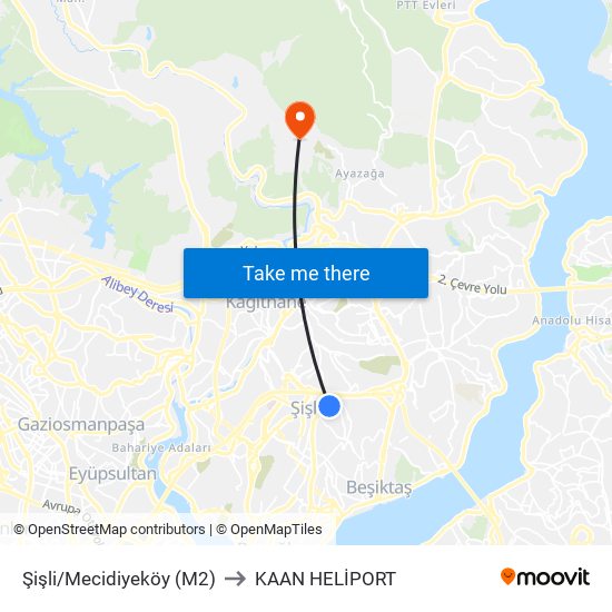 Şişli/Mecidiyeköy (M2) to KAAN HELİPORT map