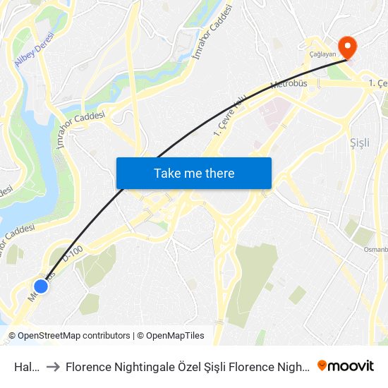 Halıcıoğlu to Florence Nightingale Özel Şişli Florence Nightingale Hastanesi Anonim Şirket Helikopter Pisti map