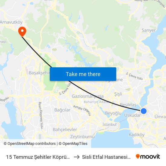 15 Temmuz Şehitler Köprüsü to Sisli Etfal Hastanesi21 map