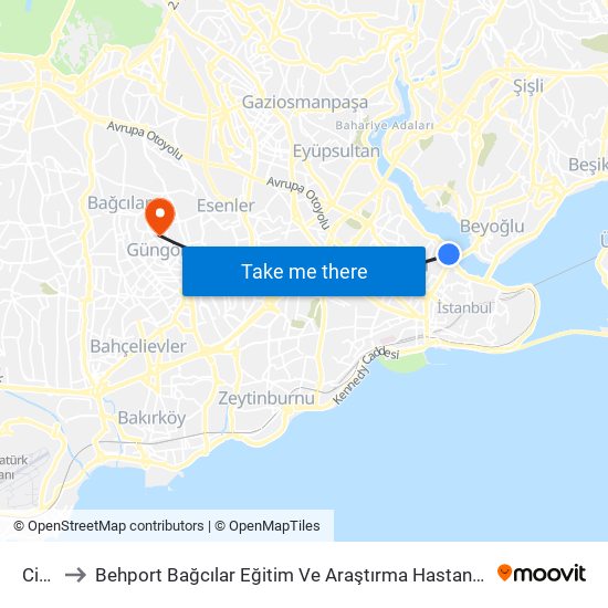 Cibali to Behport Bağcılar Eğitim Ve Araştırma Hastanesi Helikopter Pisti map