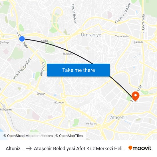 Altunizade to Ataşehir Belediyesi Afet Kriz Merkezi Helikopter Pisti map