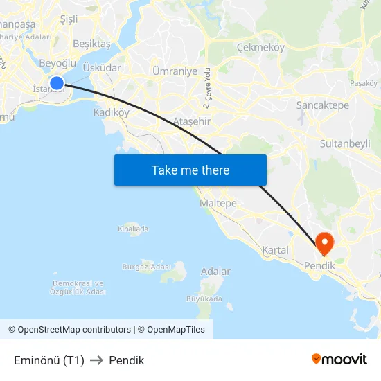 Eminönü (T1) to Pendik map