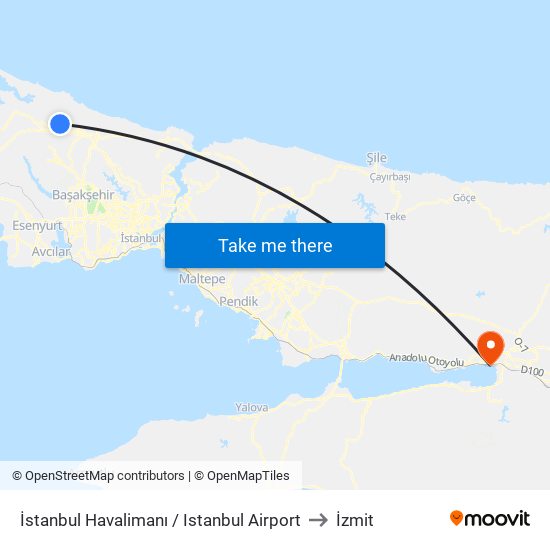 İstanbul Havalimanı / Istanbul Airport to İzmit map