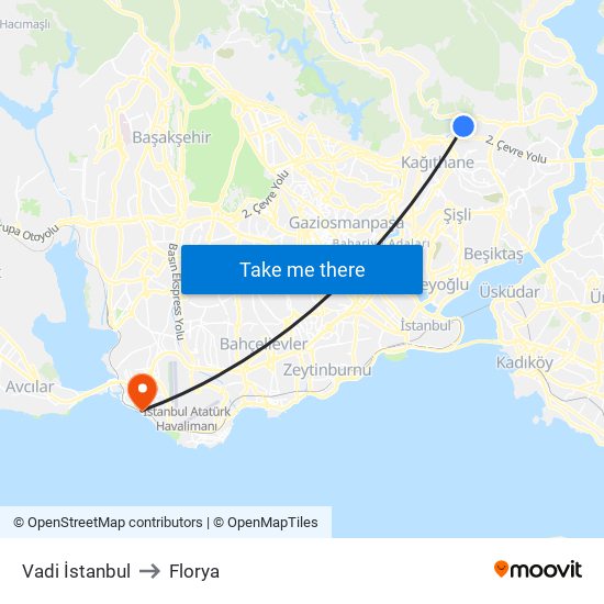 Vadi İstanbul to Florya map