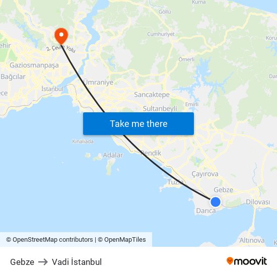 Gebze to Vadi İstanbul map
