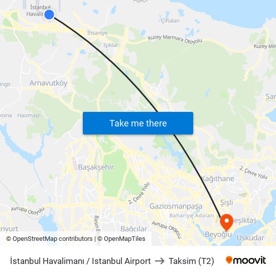 İstanbul Havalimanı / Istanbul Airport to Taksim (T2) map