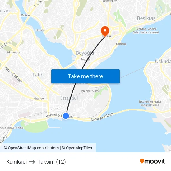 Kumkapi to Taksim (T2) map