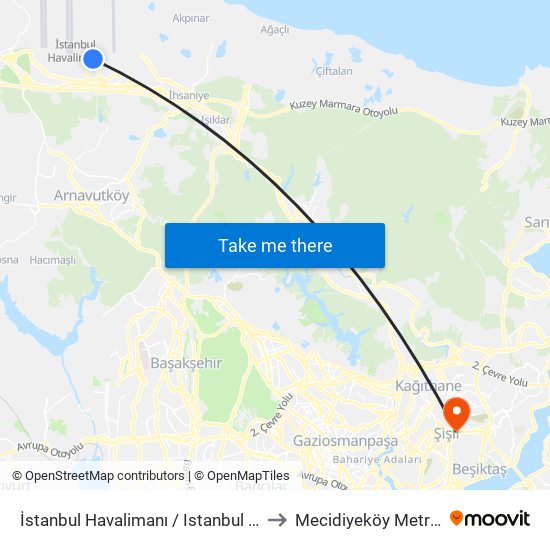 İstanbul Havalimanı / Istanbul Airport to Mecidiyeköy Metrobus map