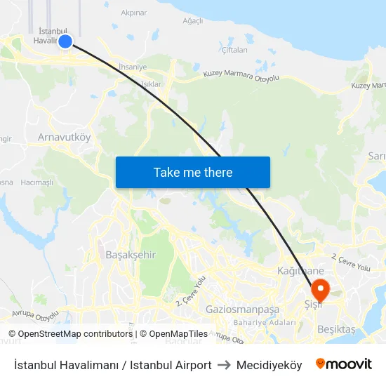İstanbul Havalimanı / Istanbul Airport to Mecidiyeköy map