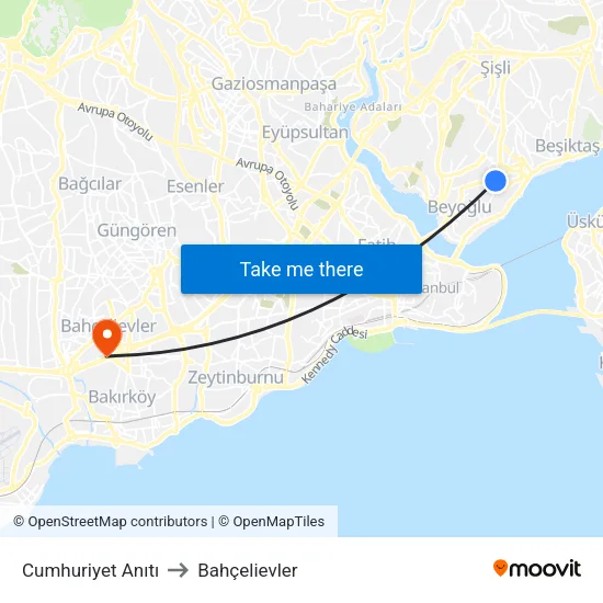 Cumhuriyet Anıtı to Bahçelievler map