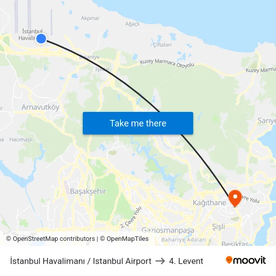 İstanbul Havalimanı / Istanbul Airport to 4. Levent map