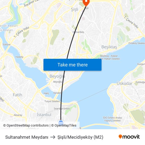 Sultanahmet Meydanı to Şişli/Mecidiyeköy (M2) map