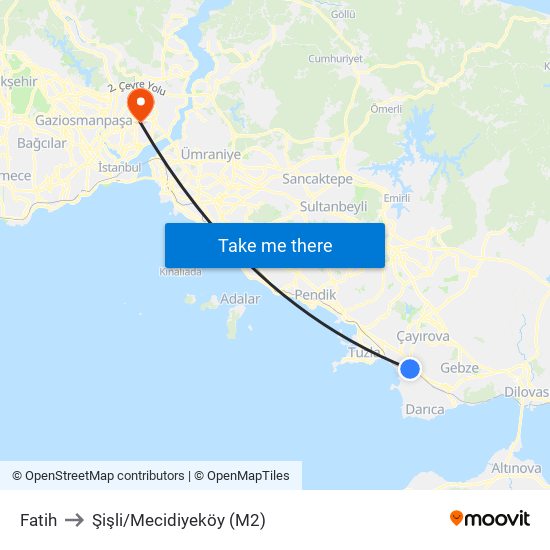 Fatih to Şişli/Mecidiyeköy (M2) map