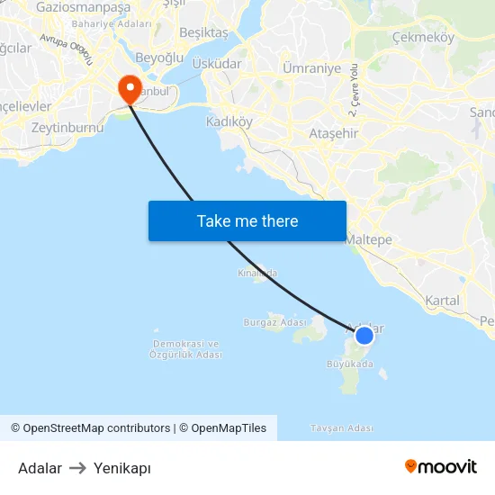 Adalar to Yenikapı map