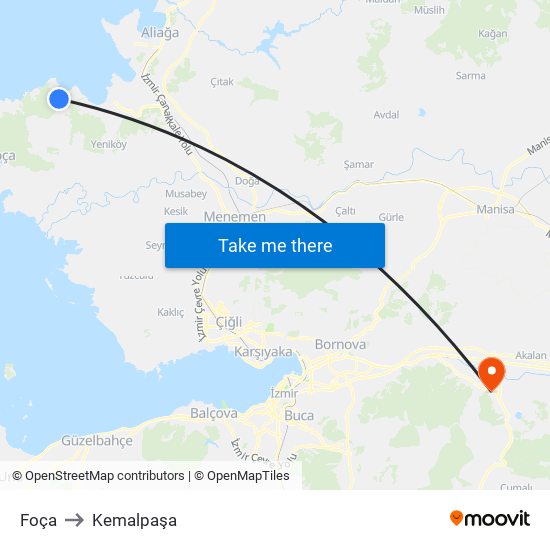 Foça to Kemalpaşa map