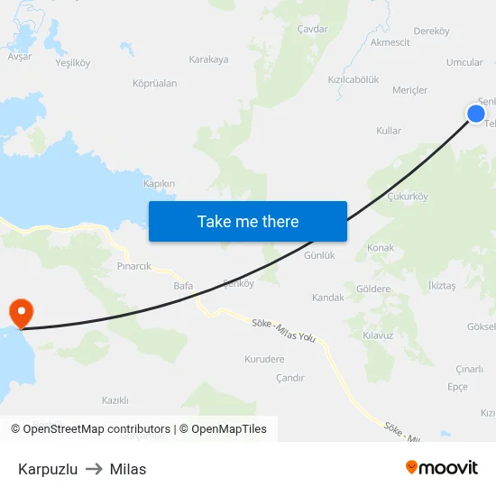 Karpuzlu to Milas map