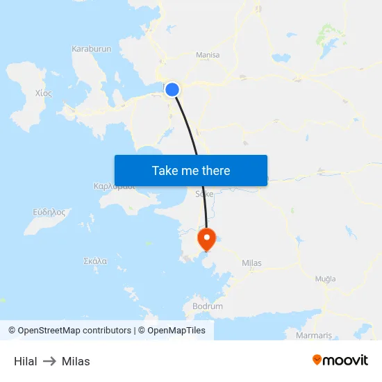 Hilal to Milas map