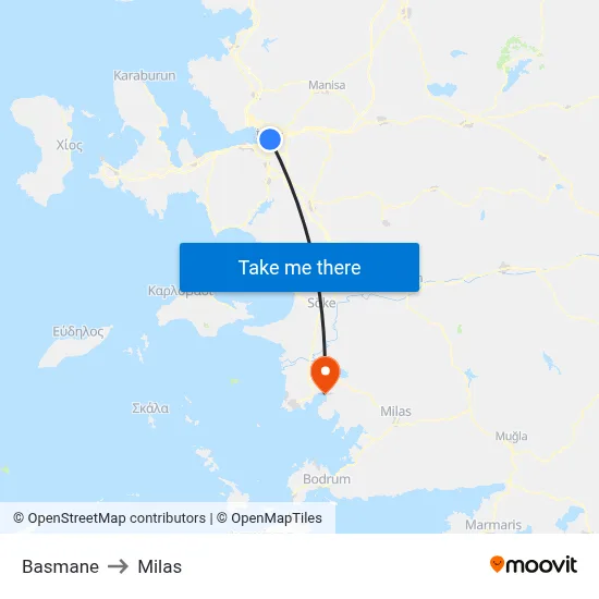 Basmane to Milas map