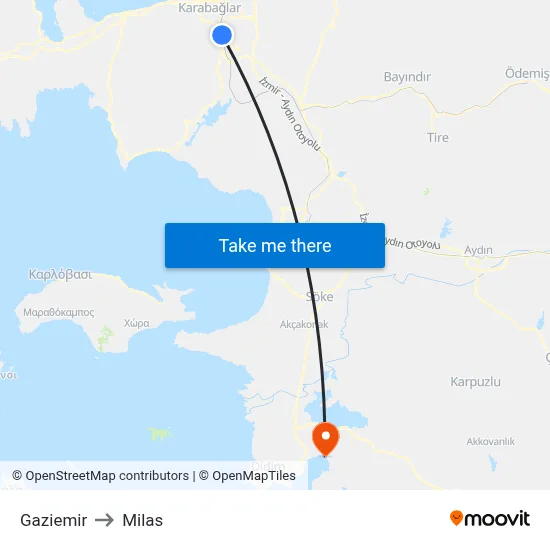 Gaziemir to Milas map