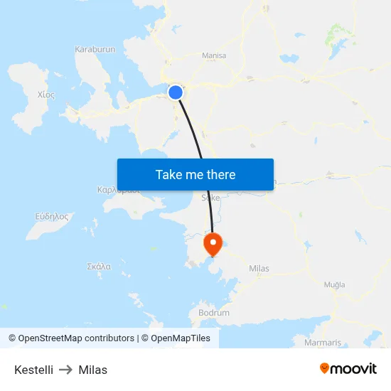 Kestelli to Milas map