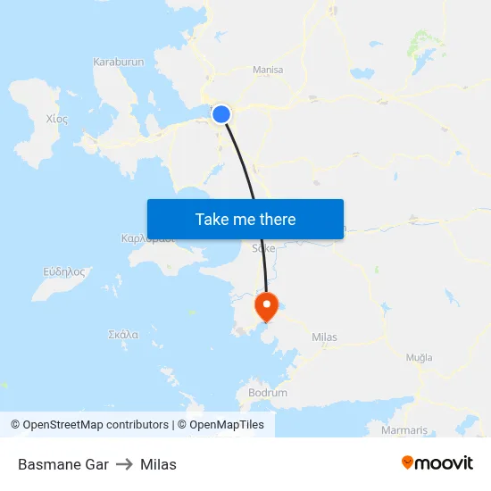 Basmane Gar to Milas map