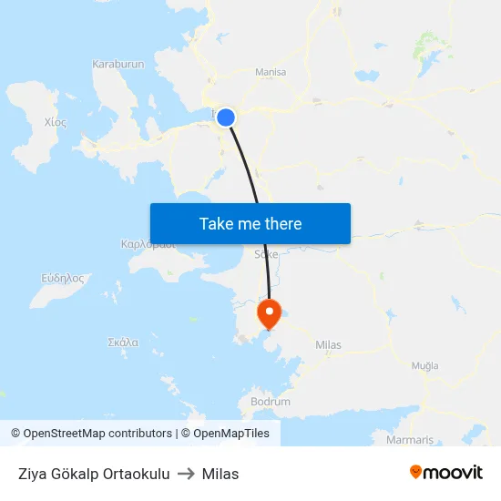 Ziya Gökalp Ortaokulu to Milas map