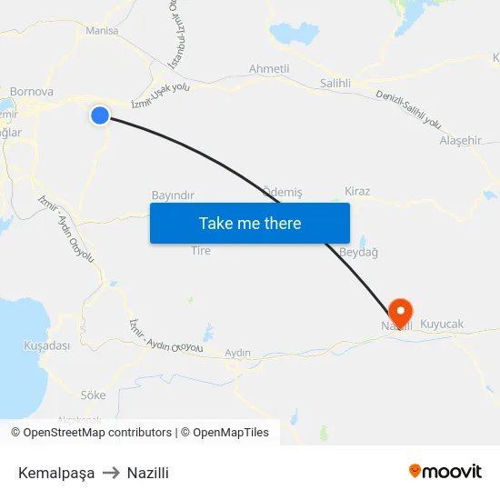 Kemalpaşa to Nazilli map