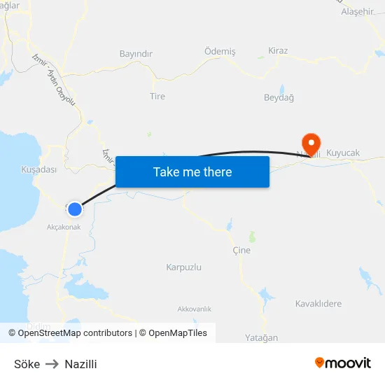 Söke to Nazilli map
