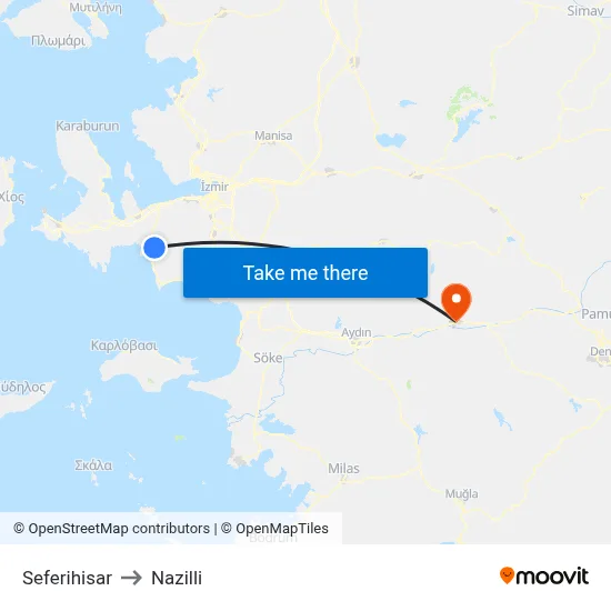 Seferihisar to Nazilli map