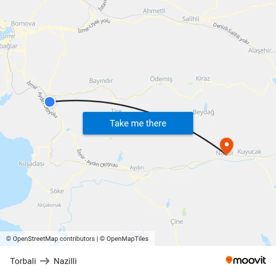 Torbali to Nazilli map