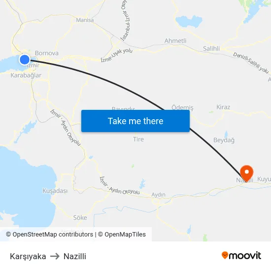 Karşıyaka to Nazilli map