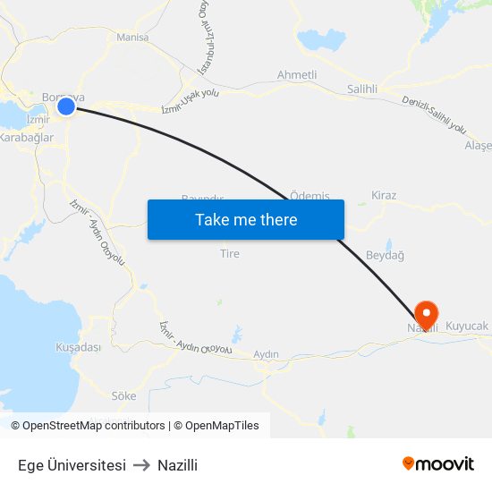 Ege Üniversitesi to Nazilli map