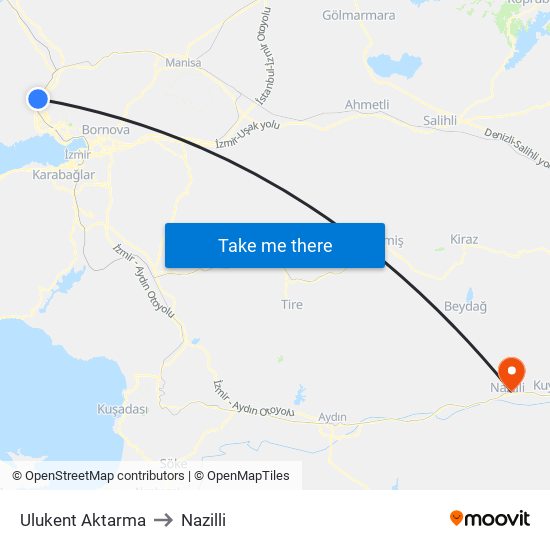 Ulukent Aktarma to Nazilli map