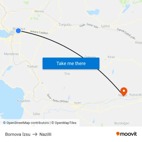 Bornova İzsu to Nazilli map