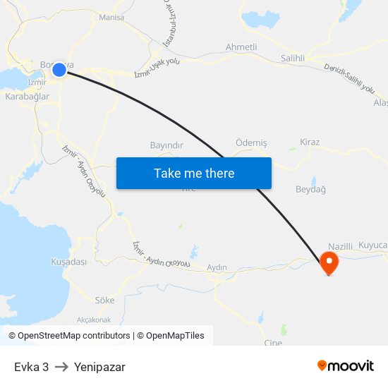 Evka 3 to Yenipazar map