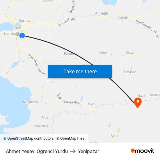 Ahmet Yesevi Öğrenci Yurdu to Yenipazar map